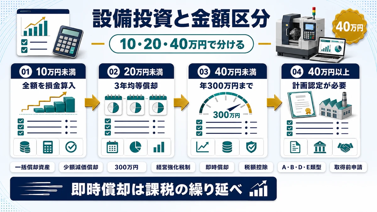 設備投資を使った法人 節税の要点を整理した図