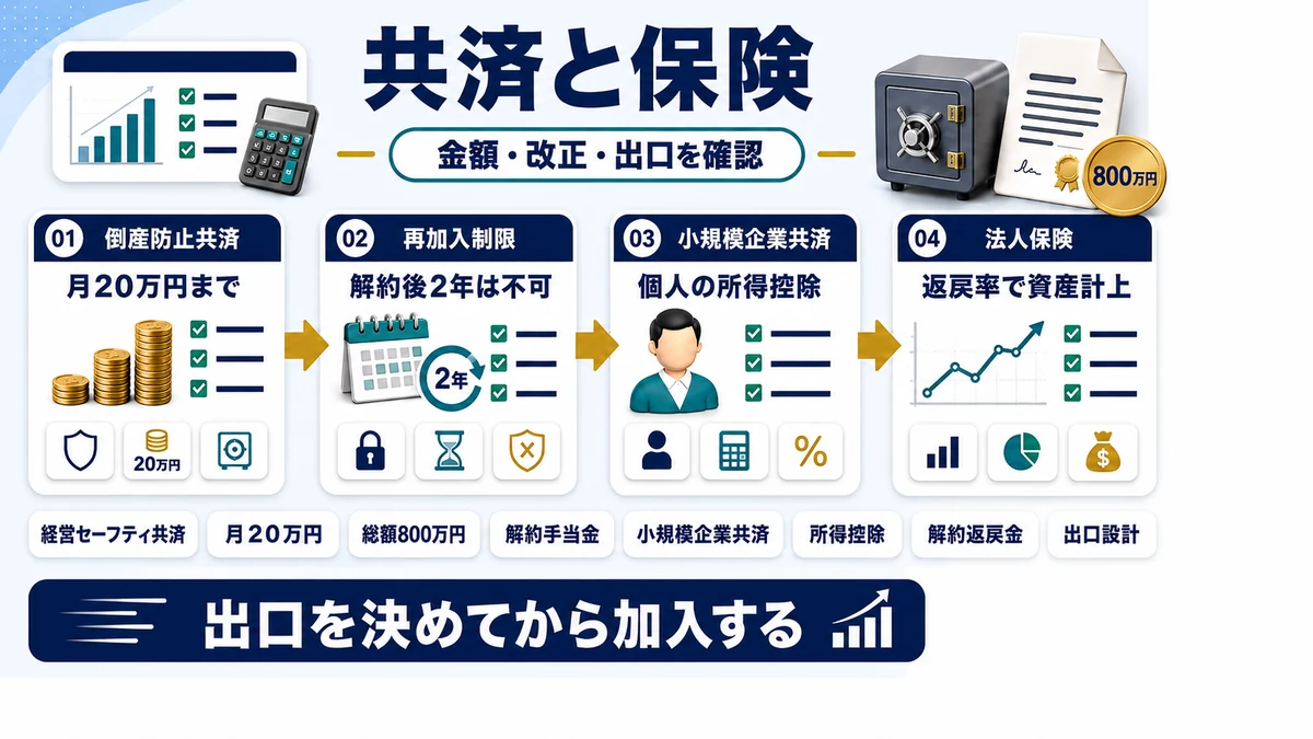 共済・保険を使った法人 節税と改正後のルールの要点を整理した図