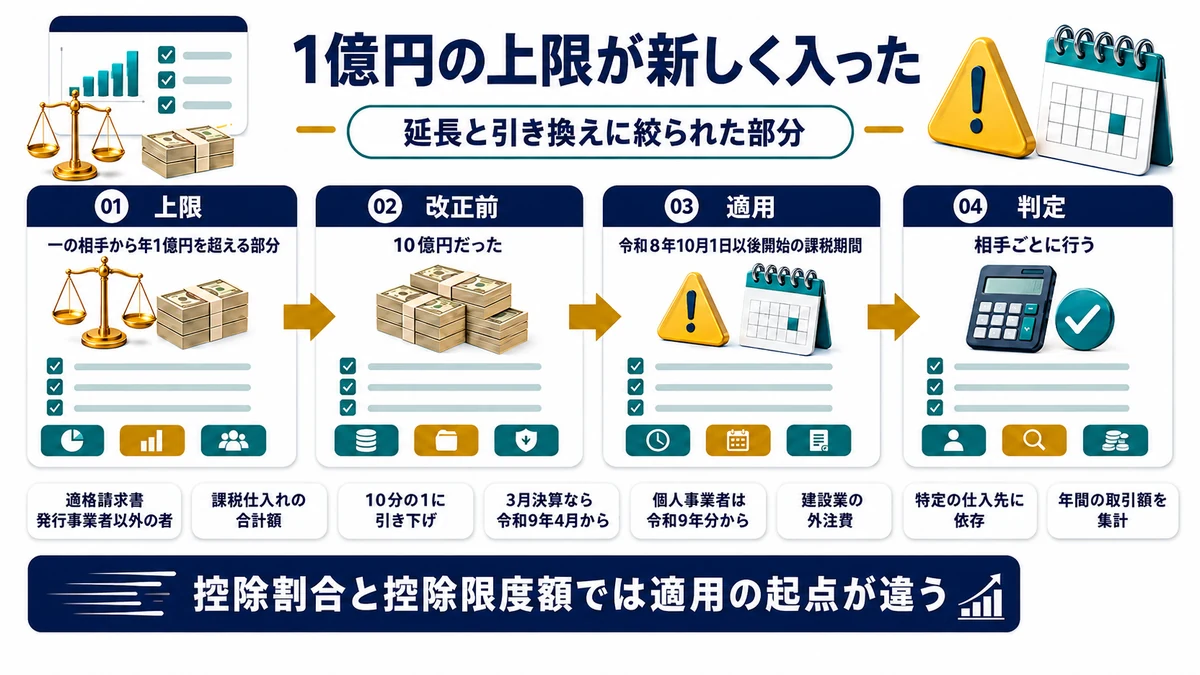 経過措置の控除限度額が10億円から1億円に引き下げられたことを示した図