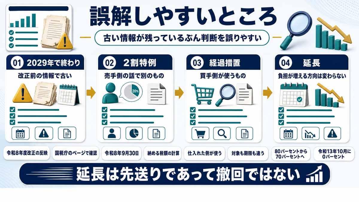 インボイスの経過措置で誤解しやすい点を示した図