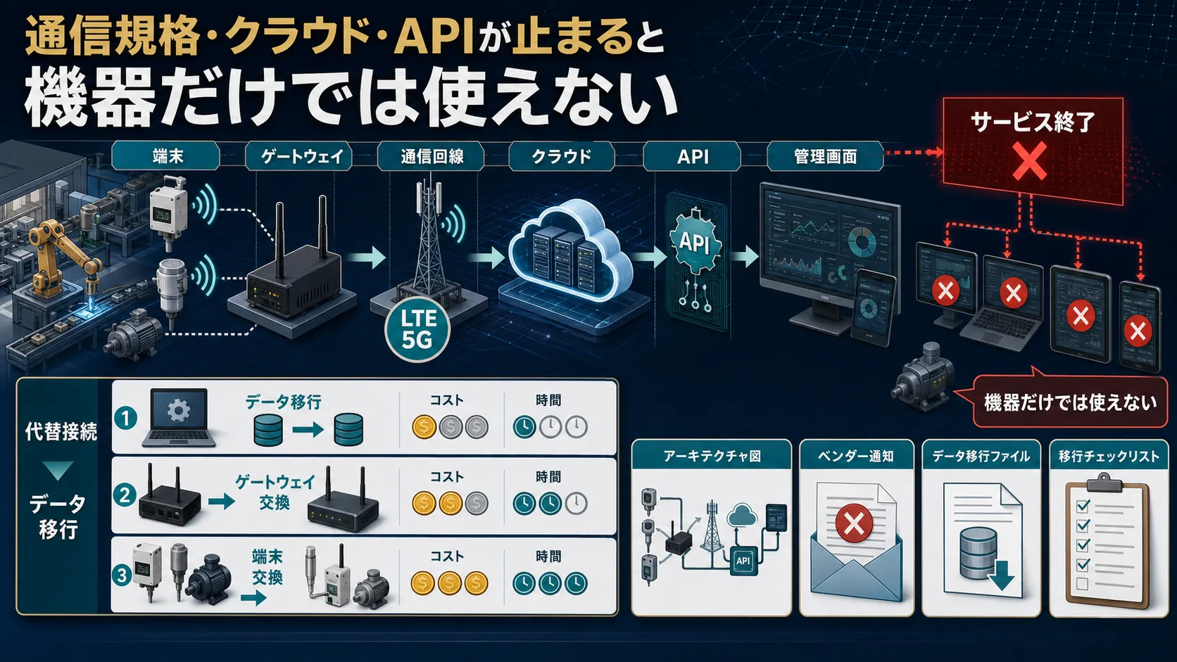 通信規格とクラウド終了が陳腐化を早める