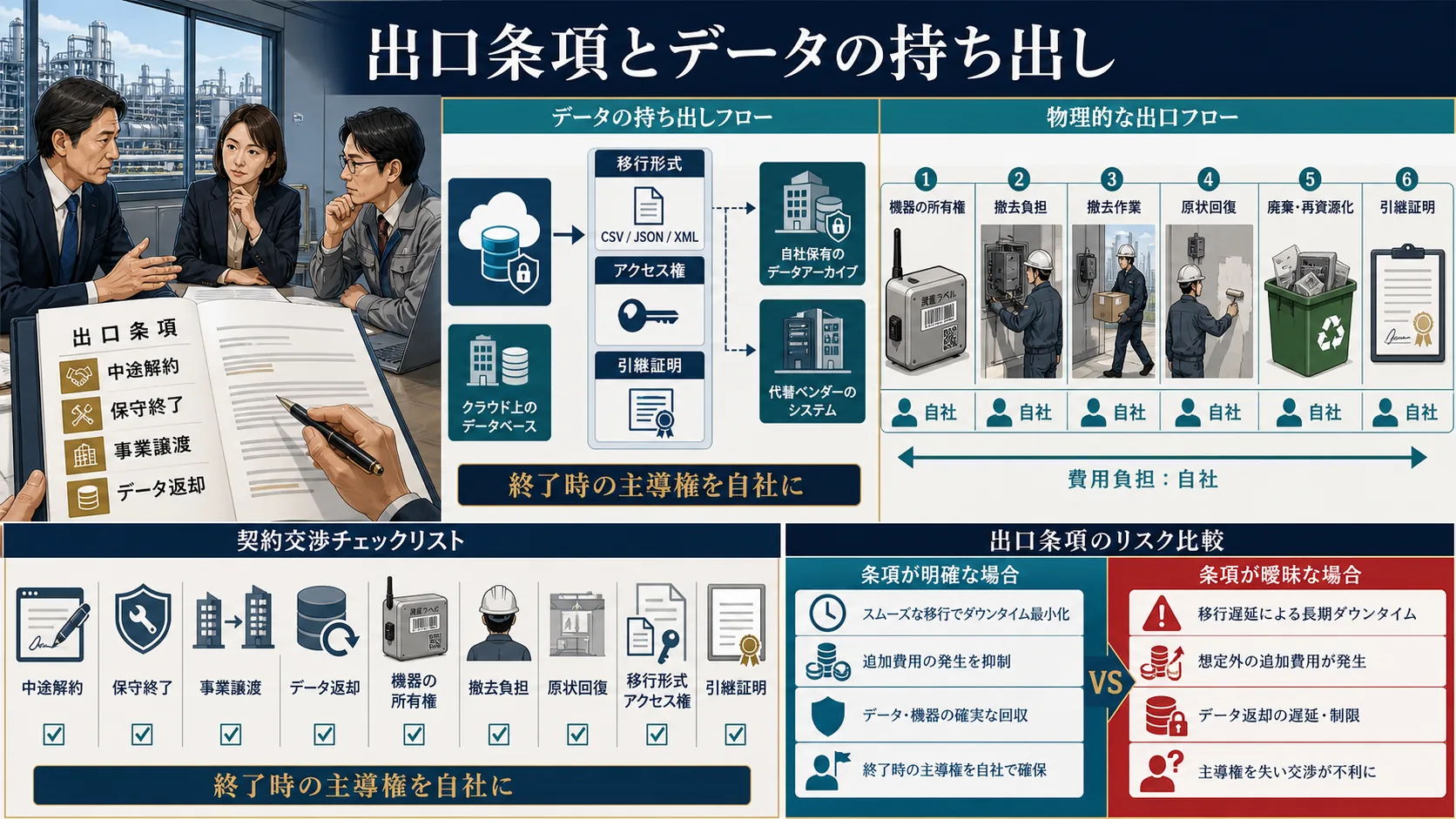 出口条項とデータの持ち出しで選択肢を残す