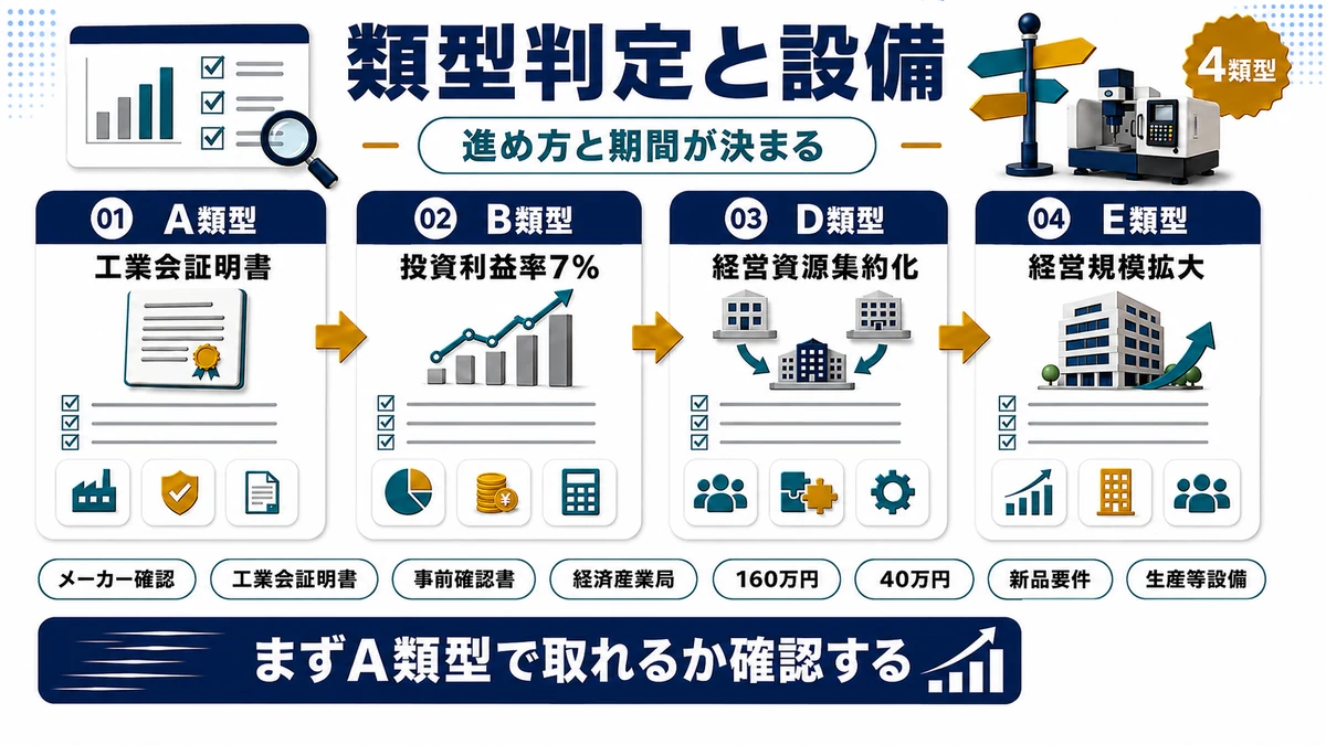 類型の判定と設備の確定の要点を整理した図