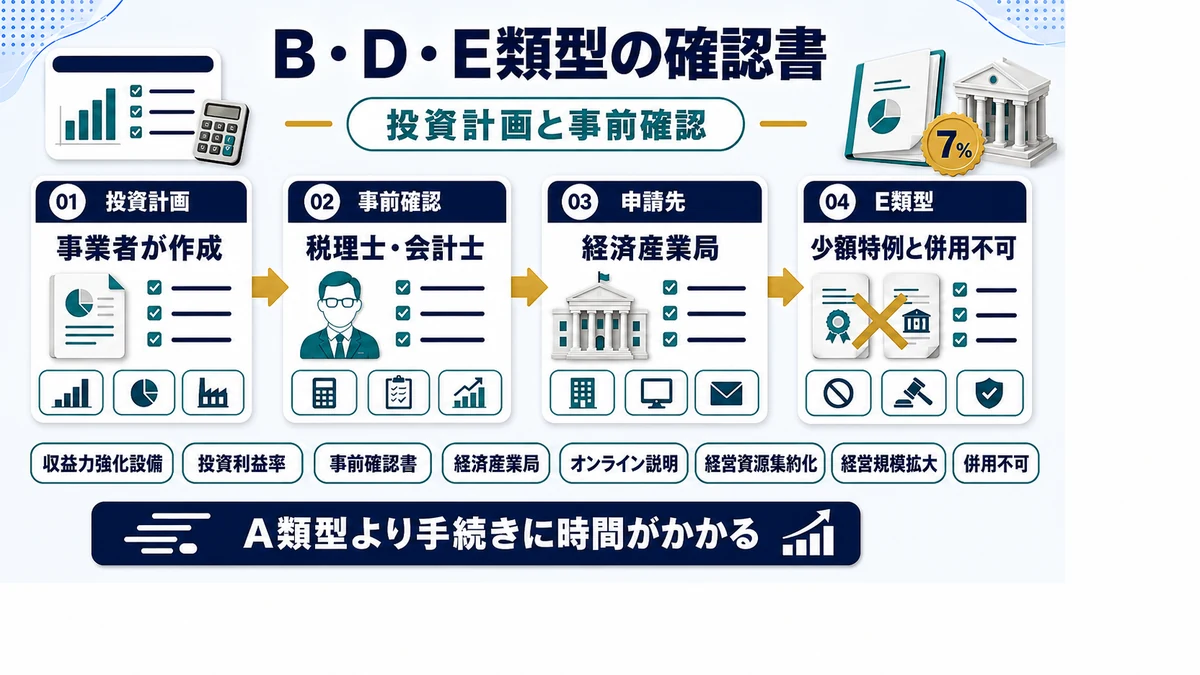経済産業大臣の確認書を取得する（B・D・E類型）の要点を整理した図