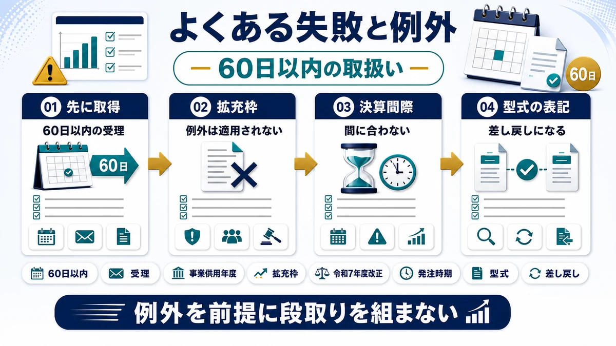 よくある失敗と例外的な取扱いの要点を整理した図