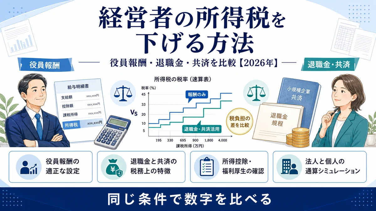 経営者の所得税を下げる方法｜役員報酬・退職金・共済を比較【2026年】