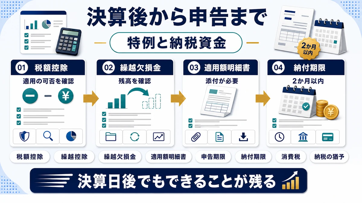 決算後から申告までにやることの要点を整理した図