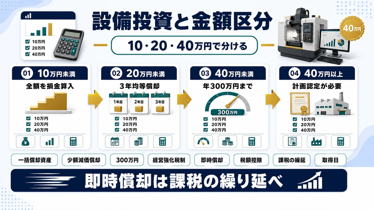 設備投資を使った決算対策の要点を整理した図