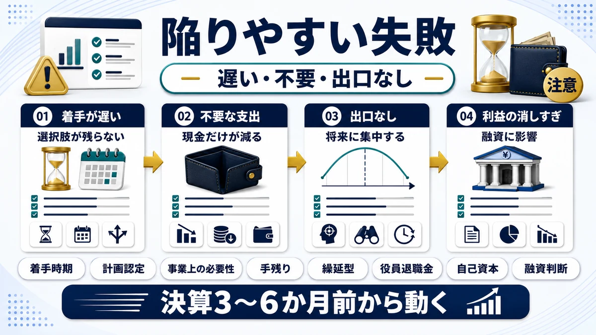 決算対策で陥りやすい失敗の要点を整理した図