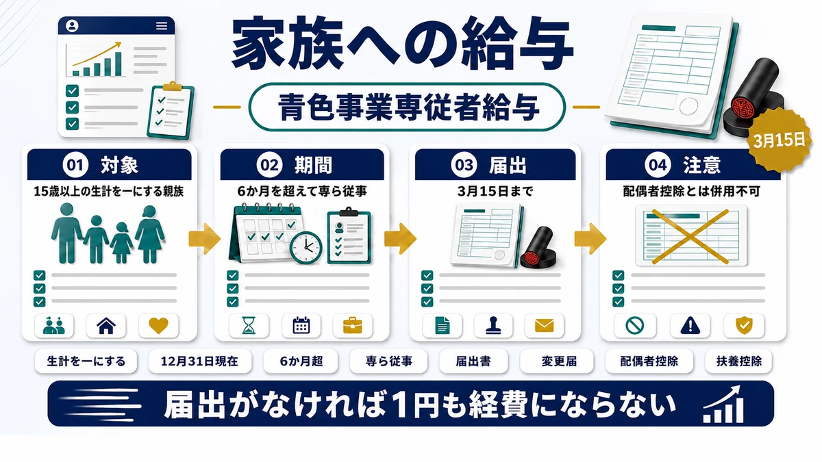 青色事業専従者給与の要件と届出期限を示した図