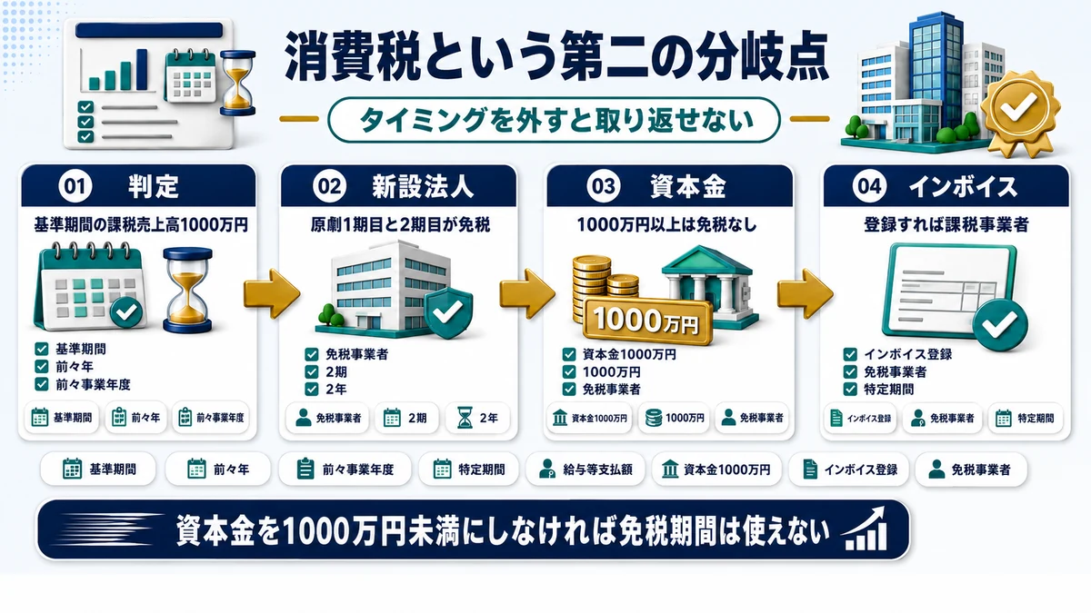 法人化と消費税の納税義務の関係を示した図