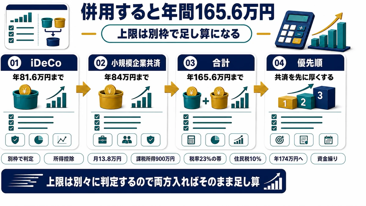 iDeCoと小規模企業共済を併用した場合の年間控除額を示した図