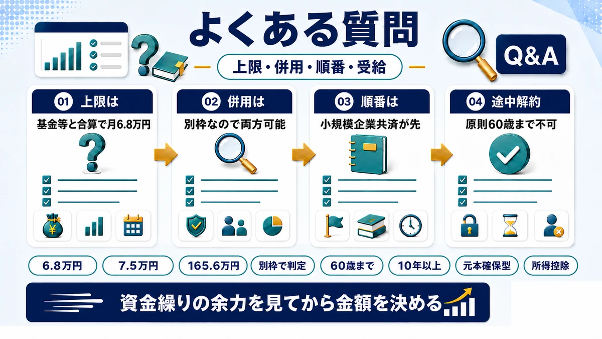 個人事業主のiDeCoに関するよくある質問をまとめた図
