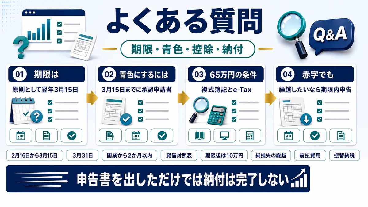 個人事業主の確定申告に関するよくある質問をまとめた図