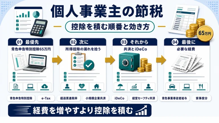 個人事業主の節税で控除を積む順番を解説した記事