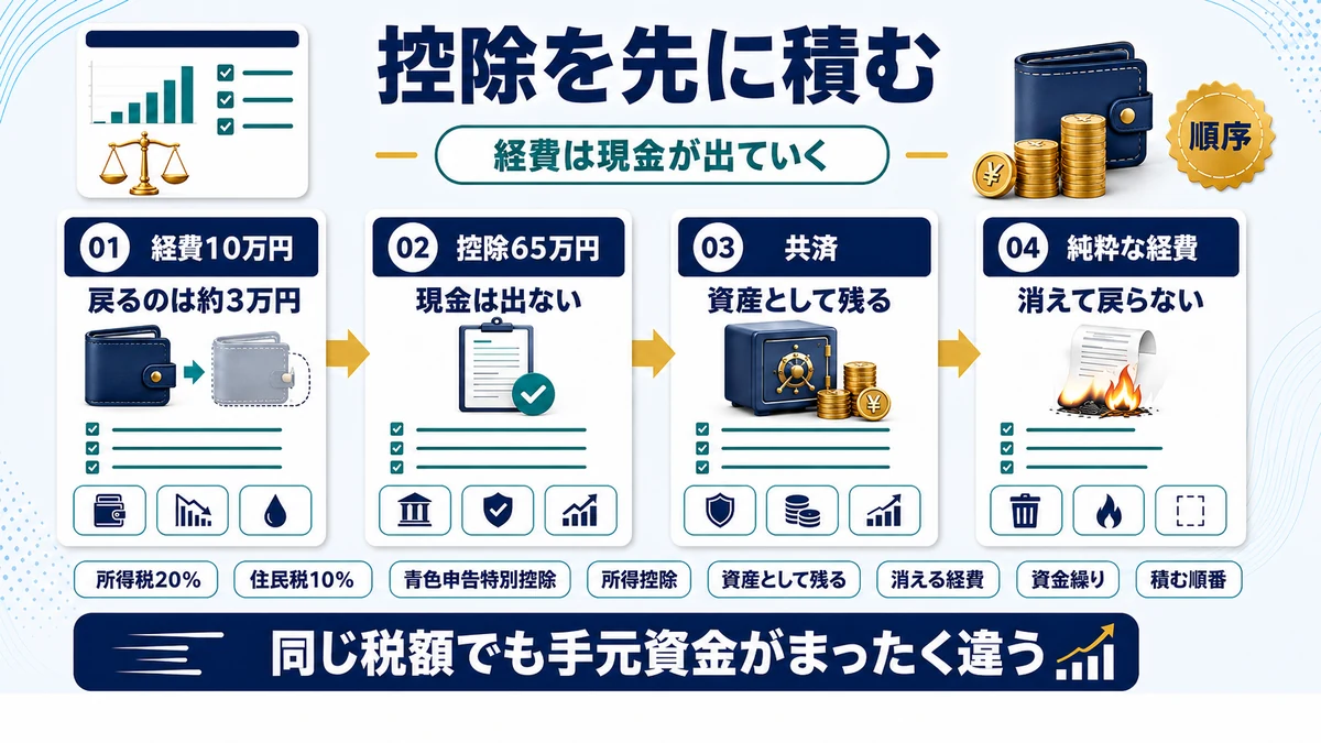 経費と控除の違いと、控除を積み上げる考え方を示した図