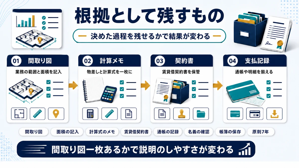家事按分の根拠として保存しておく書類を示した図