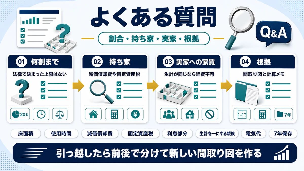 個人事業主の家賃の経費計上に関するよくある質問をまとめた図