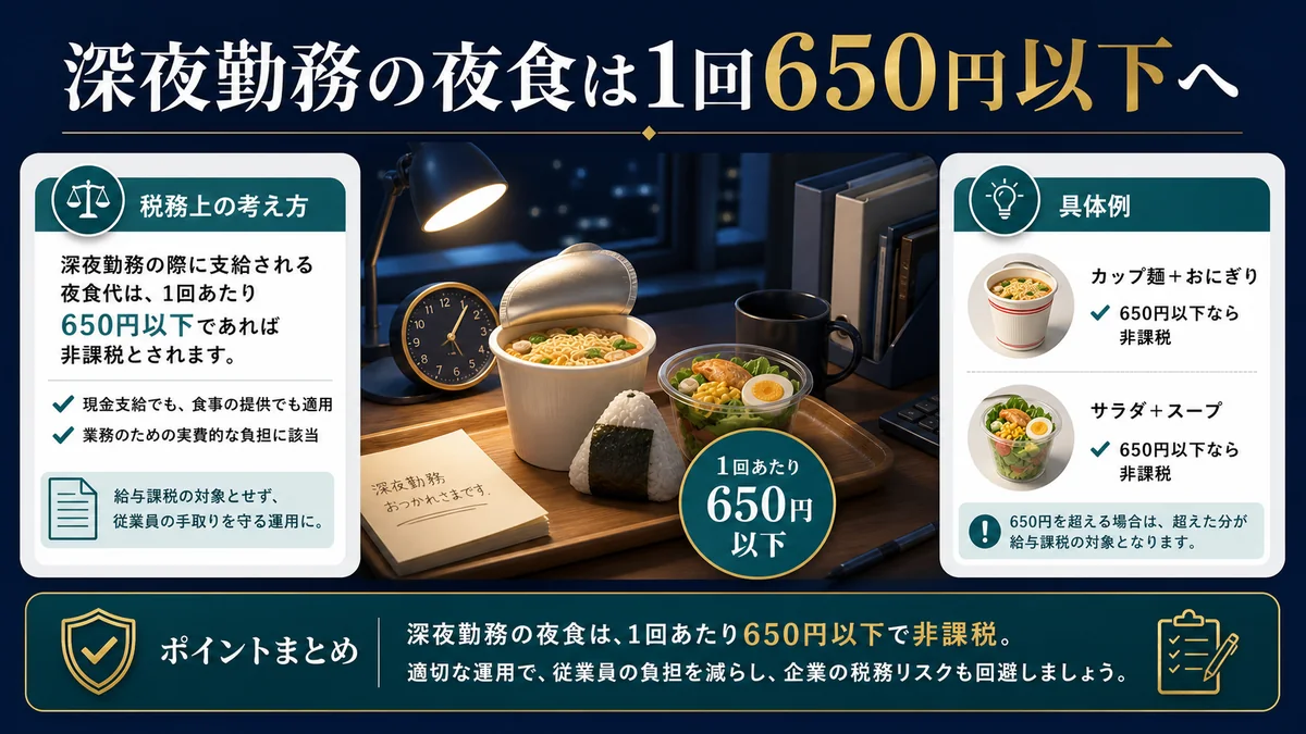 深夜勤務の夜食は1回650円以下へ