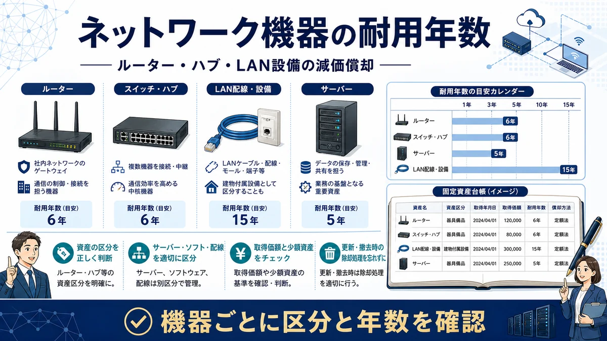 ネットワーク機器の耐用年数｜ルーター・ハブ・LAN設備の減価償却