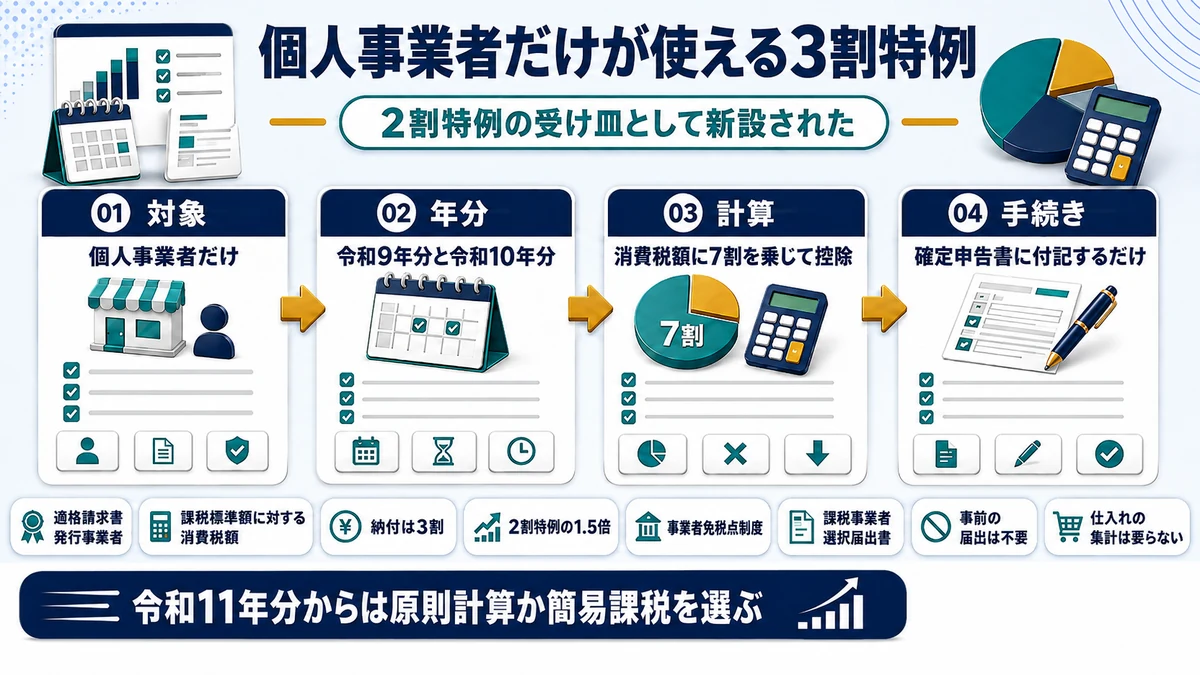 3割特例の対象者と適用年分を示した図