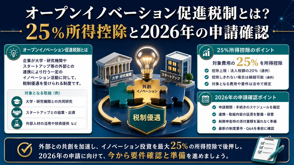 オープンイノベーション促進税制とは？25％所得控除と2026年の申請確認