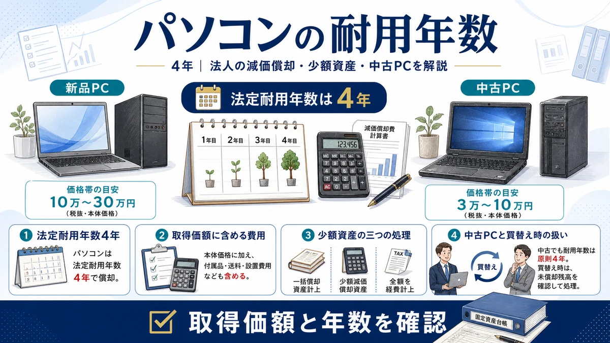 パソコンの耐用年数は4年｜法人の減価償却・少額資産・中古PCを解説