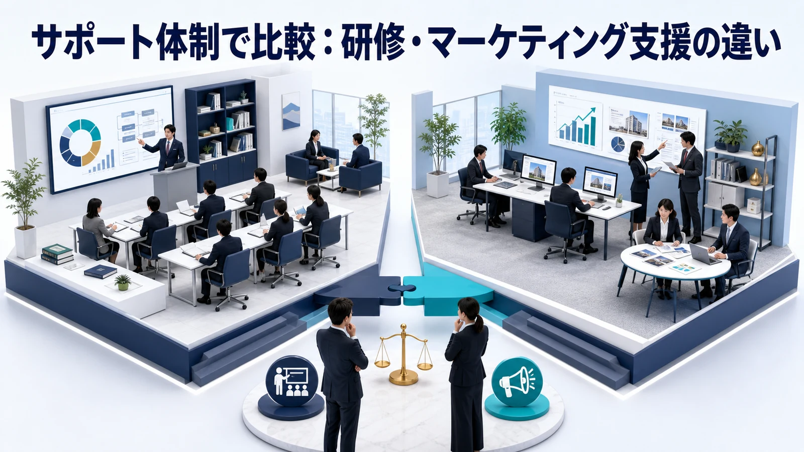 サポート体制で比較:研修・マーケティング支援の違い