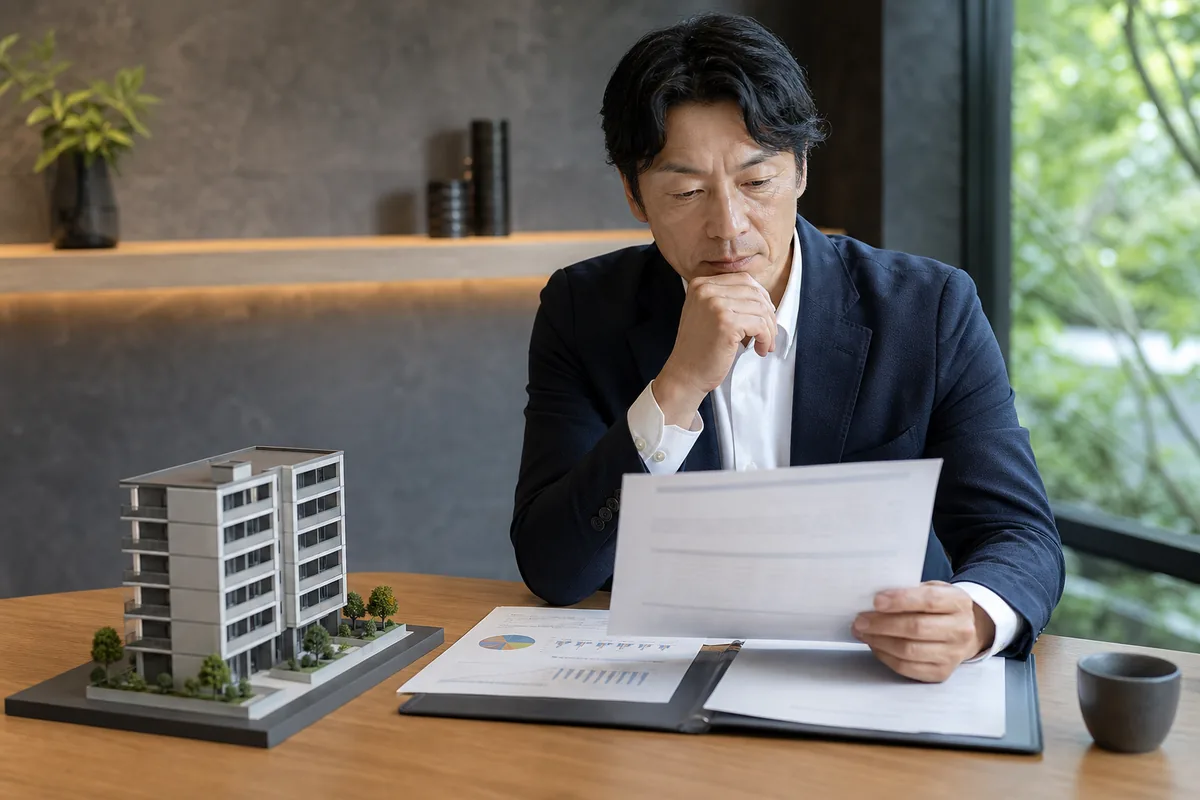 賃貸マンション売却前の資料を確認する場面
