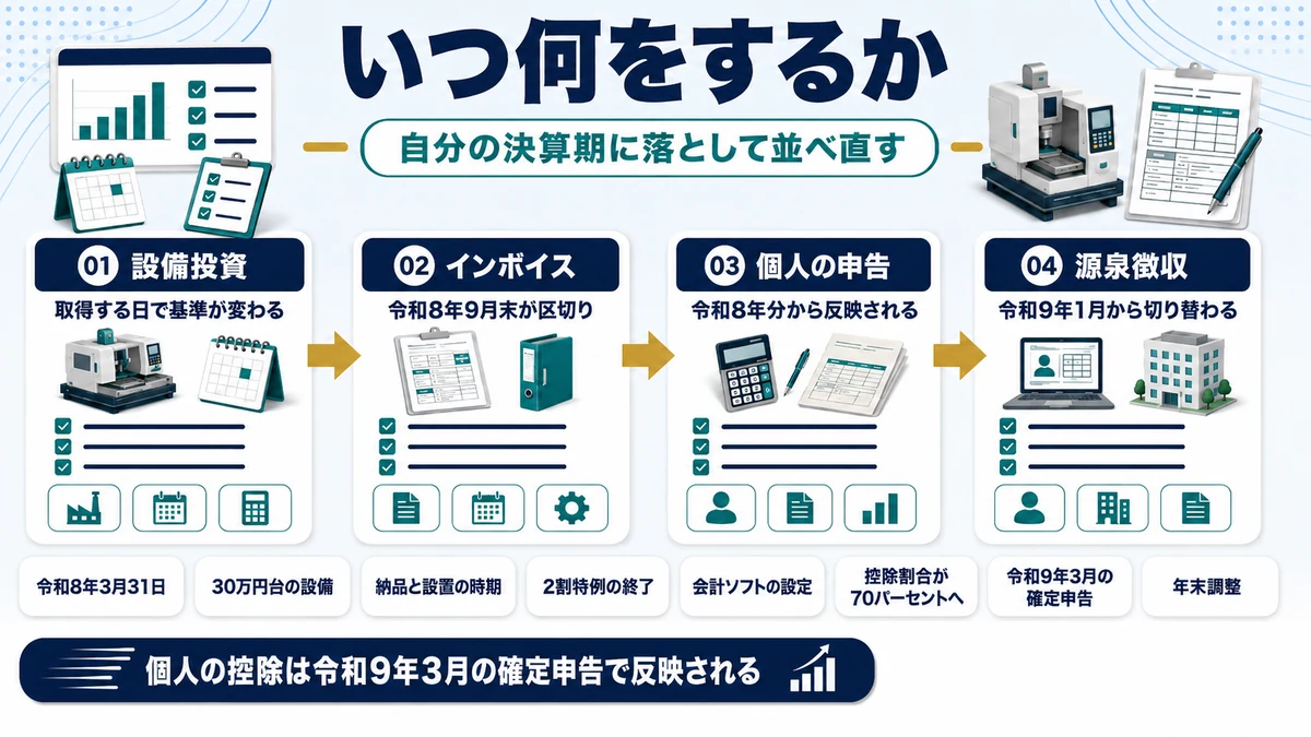 令和8年度税制改正への対応を時期別に整理した図