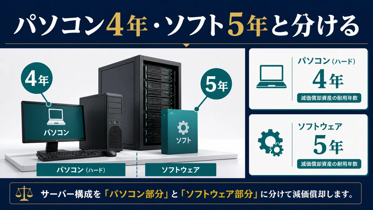 パソコン4年・ソフト5年と分ける