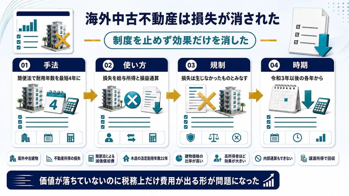 国外中古建物の減価償却による損失が損益通算できなくなったことを示した図