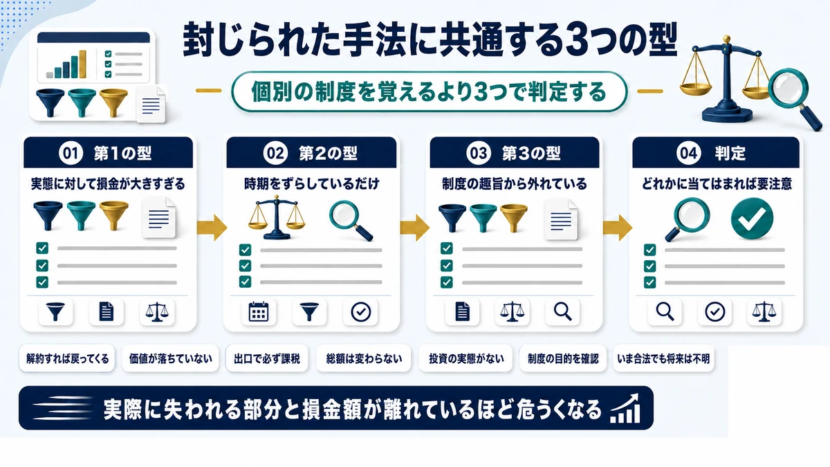 規制された節税スキームに共通する3つの型を示した図