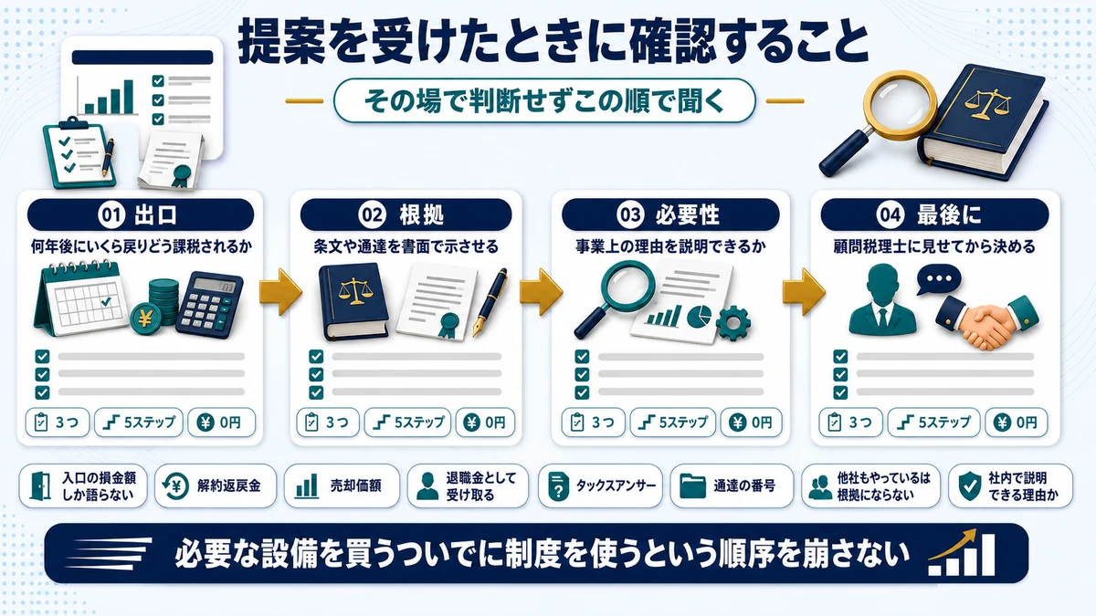 節税商品の提案を受けたときに確認すべき事項を示した図