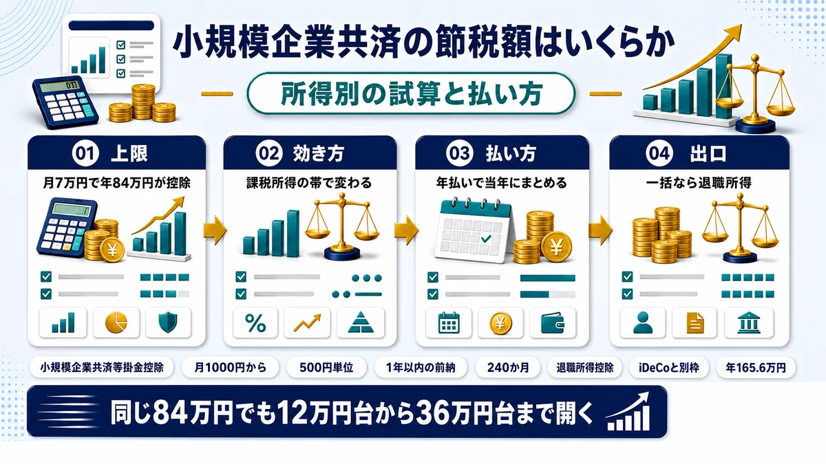 小規模企業共済の掛金による節税額を所得別に試算した図