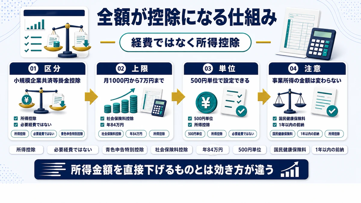 小規模企業共済の掛金が全額所得控除になる仕組みを示した図