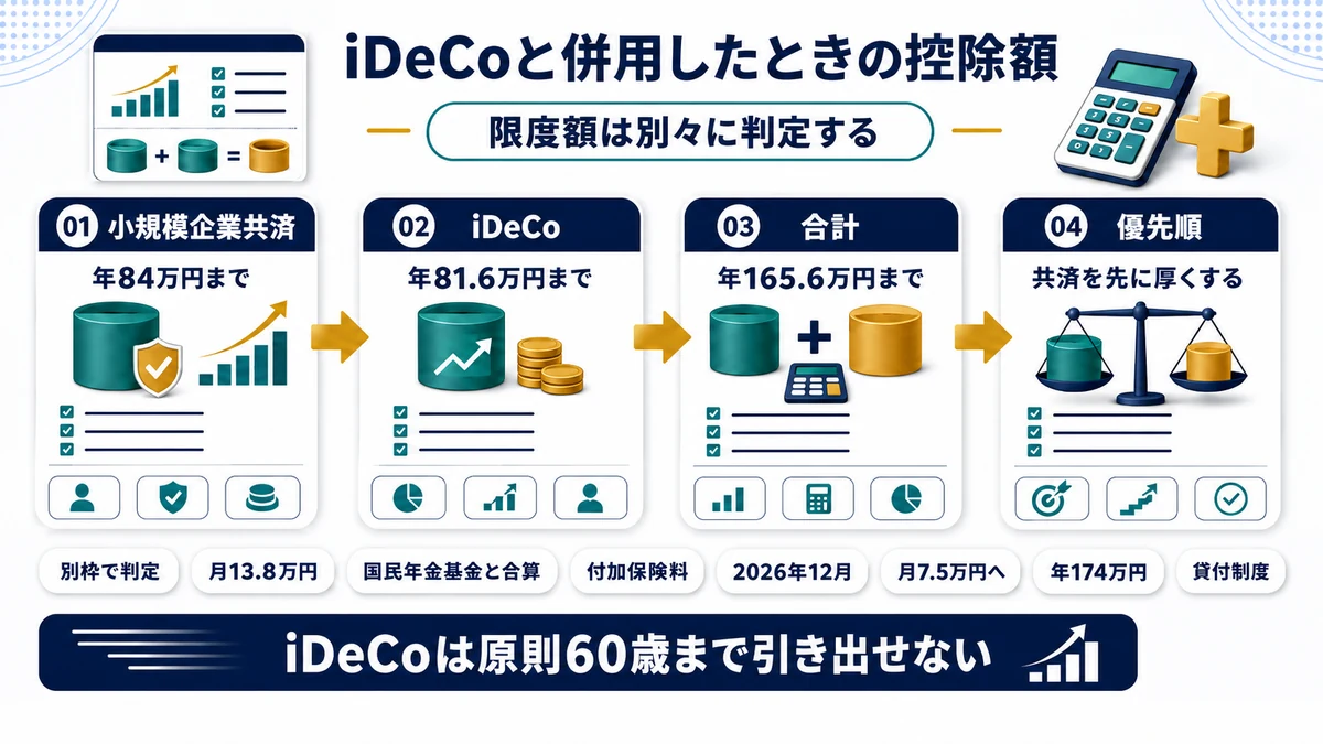 小規模企業共済とiDeCoを併用したときの年間控除額を示した図