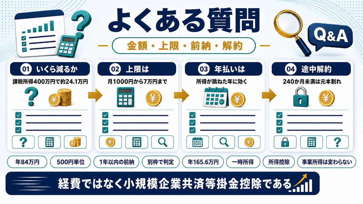 小規模企業共済の節税に関するよくある質問をまとめた図