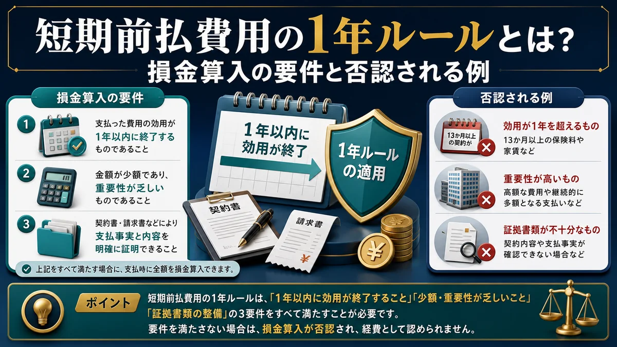 短期前払費用の1年ルールとは？損金算入の要件と否認される例