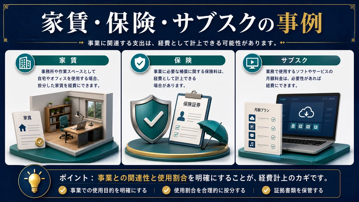 家賃・保険・サブスクの事例