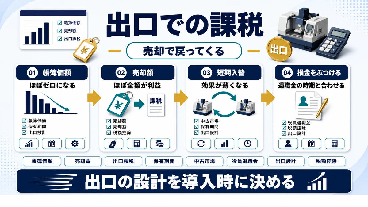 売却・除却の出口で課税されるデメリットの要点を整理した図