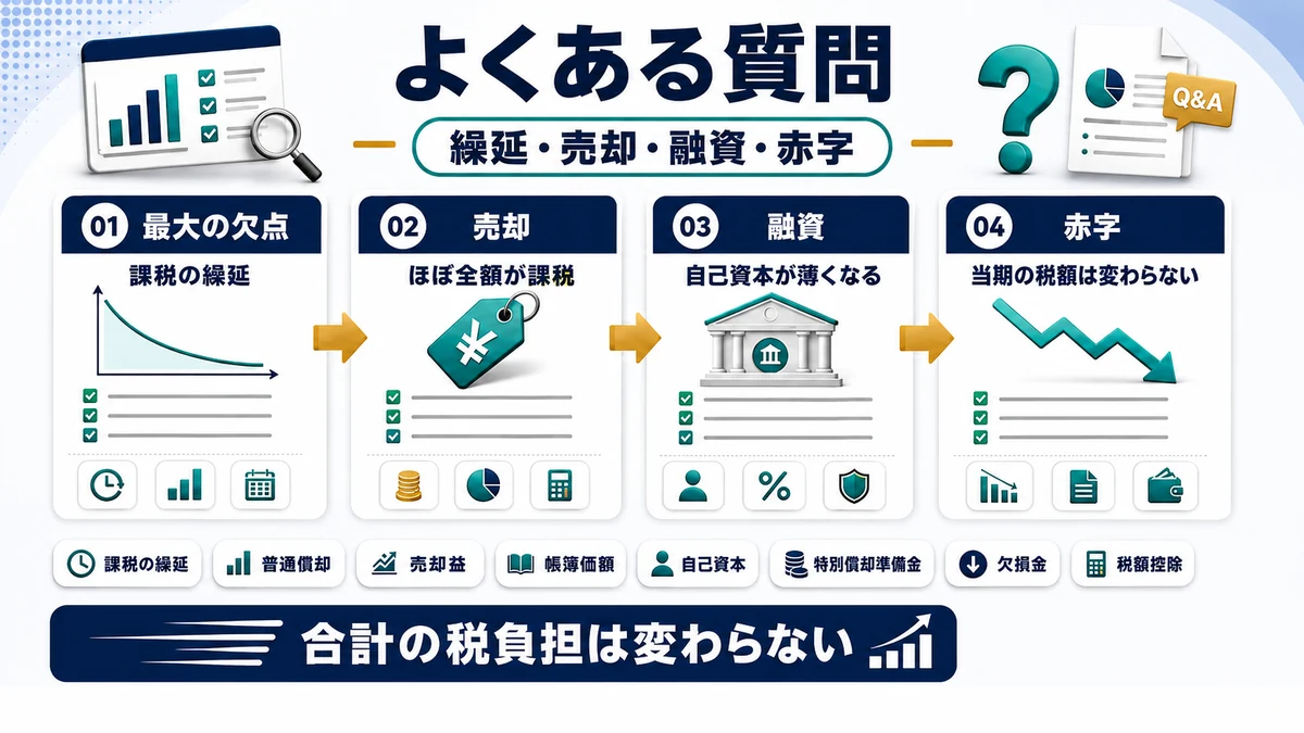 即時償却 デメリットに関するよくある質問の要点を整理した図