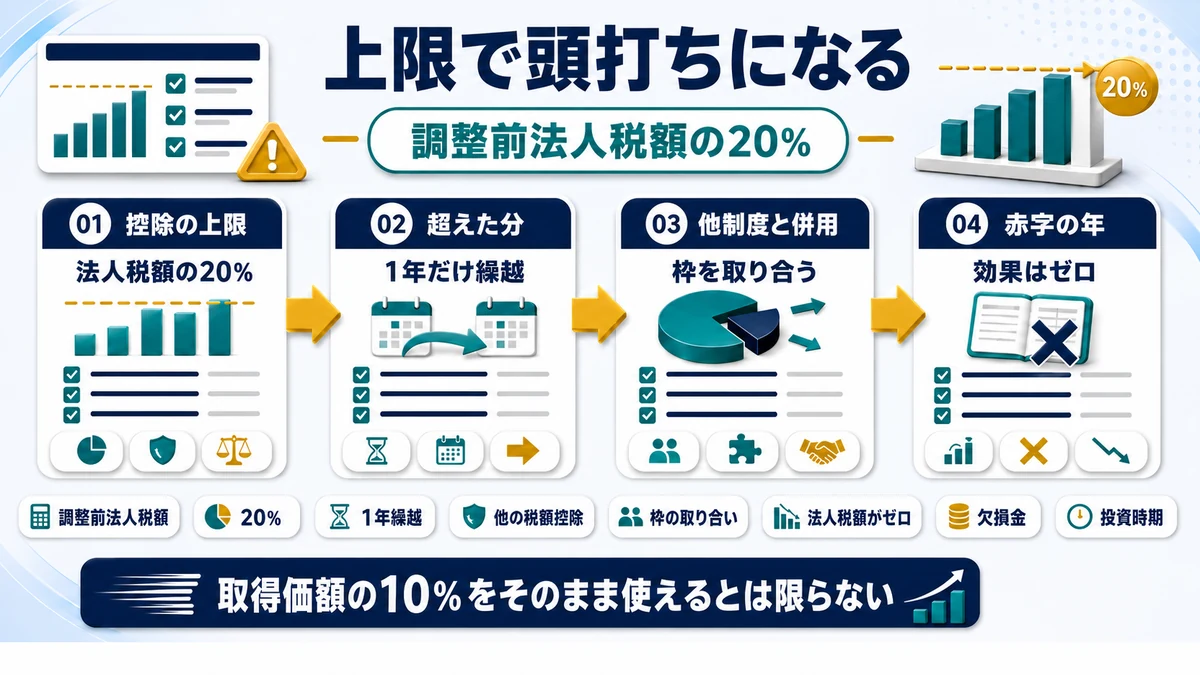 調整前法人税額の20%という税額控除の上限を示した図