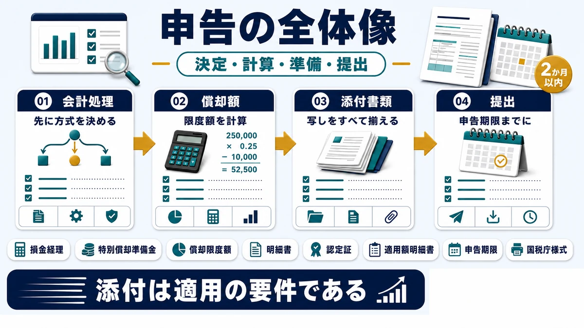 即時償却 確定申告の全体像の要点を整理した図