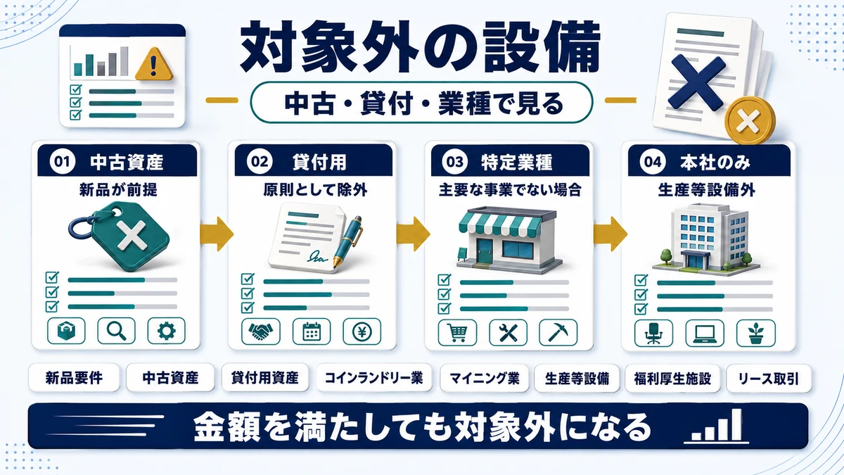 対象にならない設備と除外事由の要点を整理した図