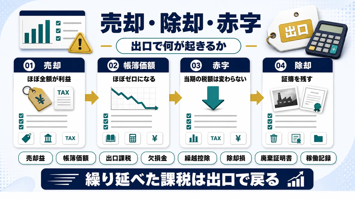 売却・除却・赤字のときの質問の要点を整理した図