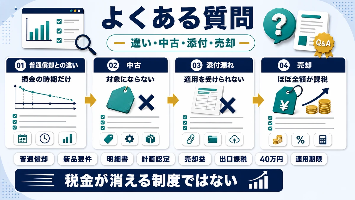 即時償却 よくある質問に関するよくある質問の要点を整理した図