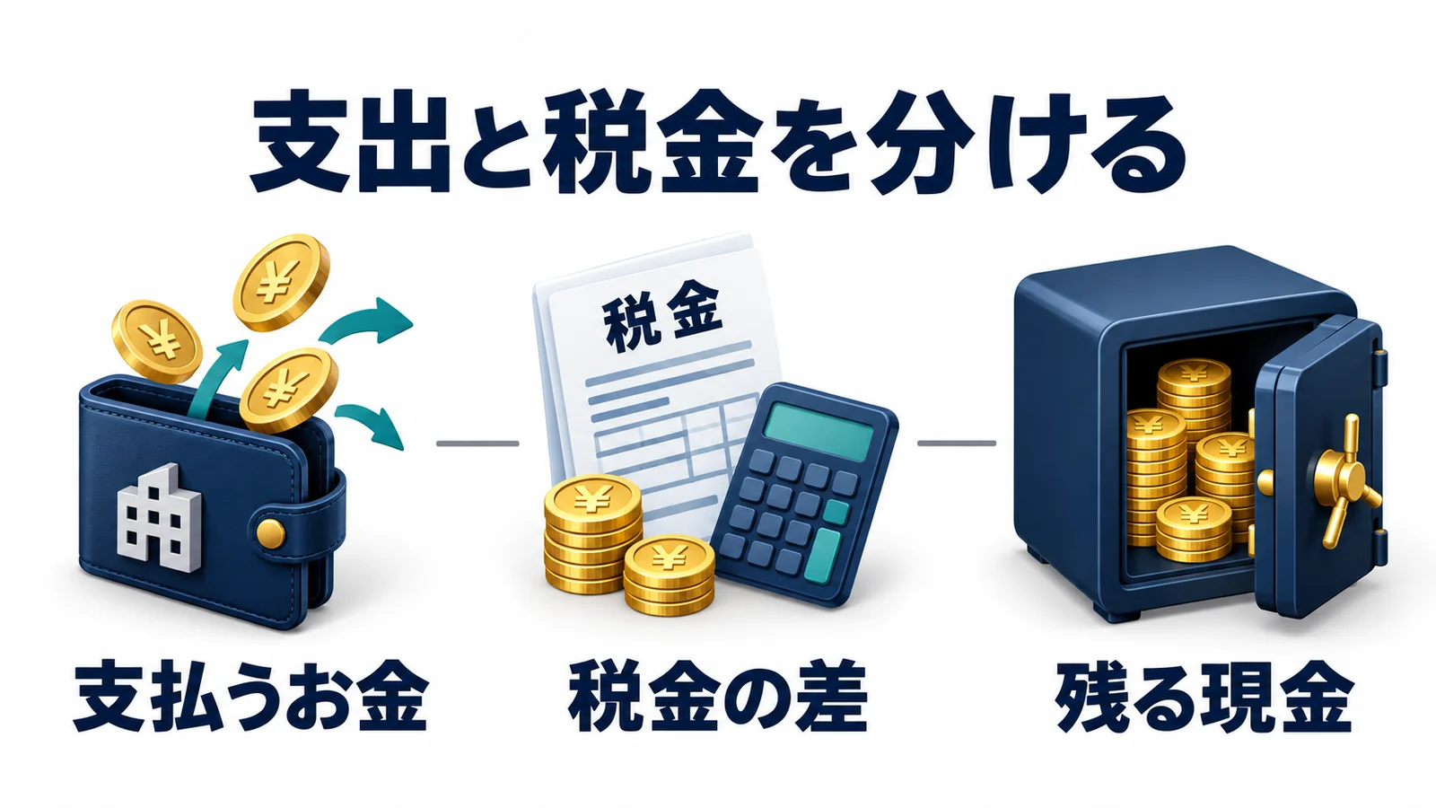 支払うお金と税金の差と残る現金を分けて比較する