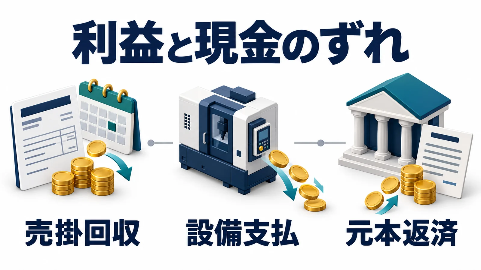 売掛金の回収と設備代金の支払いと借入元本返済の時期を分ける
