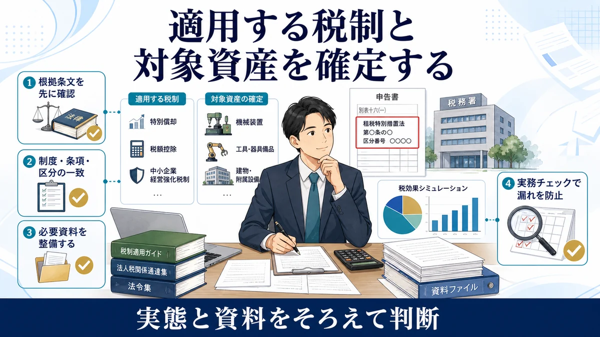 適用する税制と対象資産を確定する